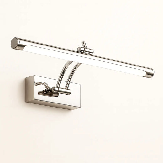 Applique murale LED étanche en aluminium chrome, design moderne, rectangulaire et élégant.