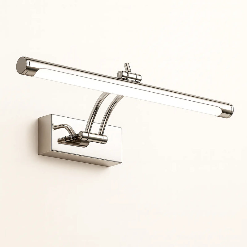 Applique murale LED étanche en aluminium chrome, design moderne, rectangulaire et élégant.