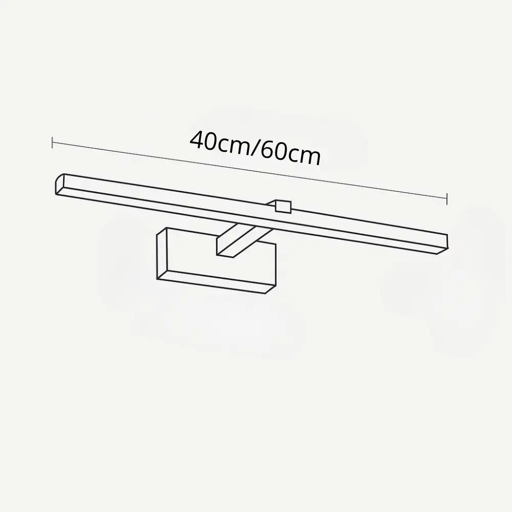 Dessin au trait d'une applique LED moderne pour salle de bain, base rectangulaire, barre horizontale, deux tailles.