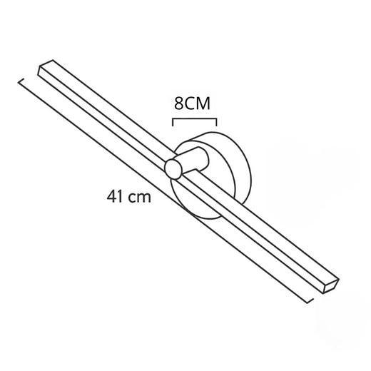 Applique murale LED noire en aluminium, barre horizontale 41 cm, base circulaire 8 cm.