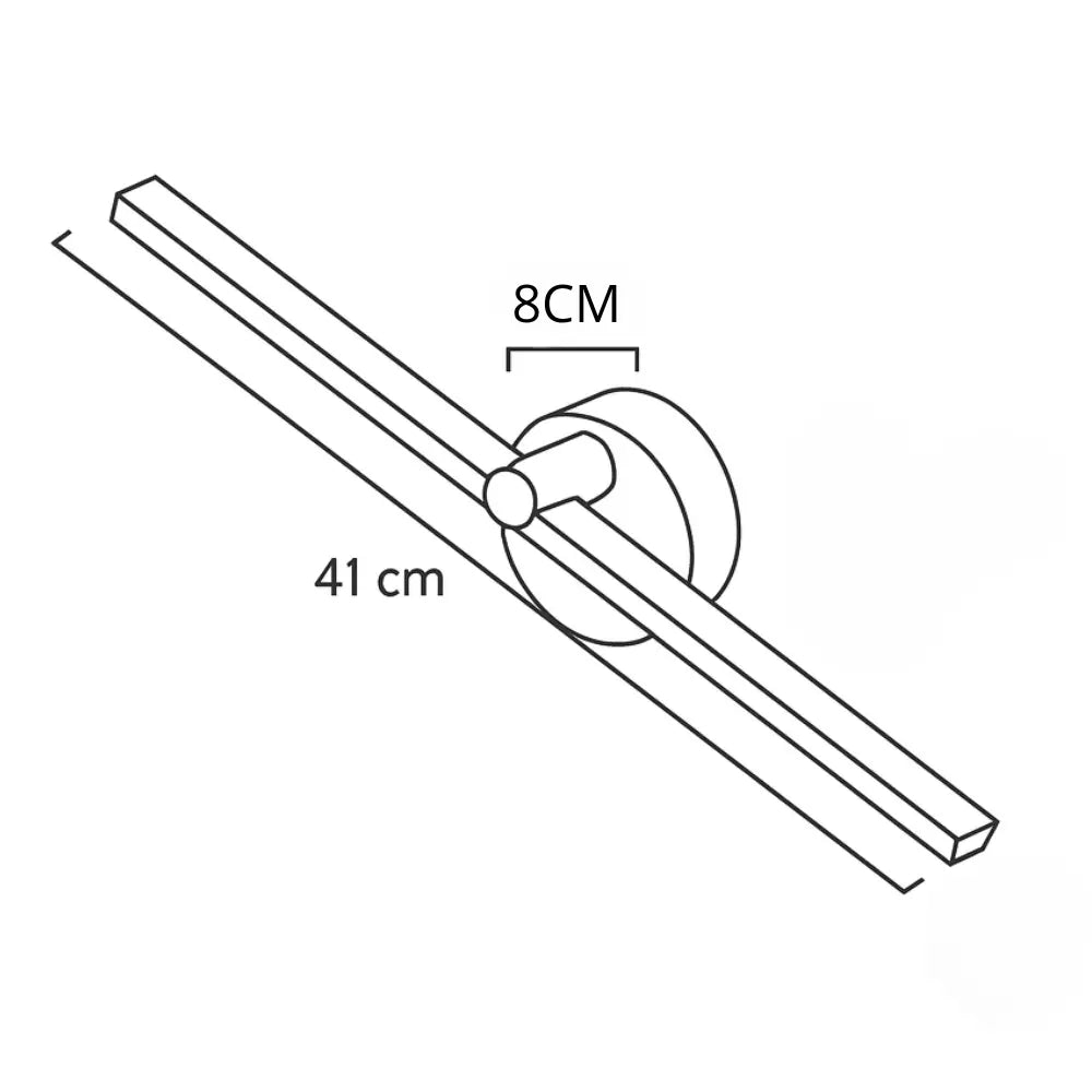 Applique murale LED noire en aluminium, barre horizontale 41 cm, base circulaire 8 cm.