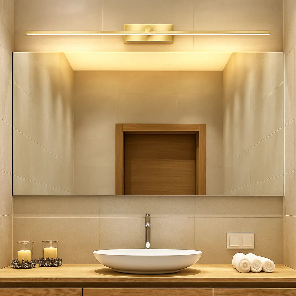 Applique murale LED blanche en aluminium, design moderne, installée dans une salle de bain.