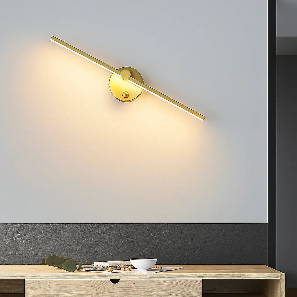 Applique murale LED design moderne en aluminium noir diffusant une lumière chaleureuse.