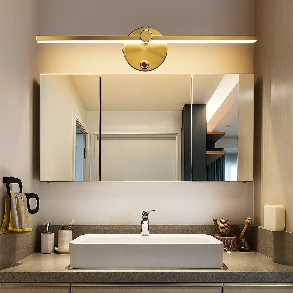 Applique LED murale salle de bain en aluminium noir, design épuré et contemporain.