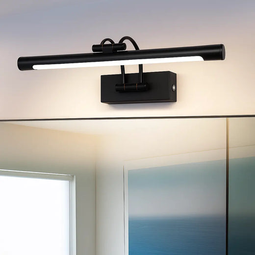 Applique murale LED noire en aluminium, design moderne, fixée au mur, éclaire chaleureusement.