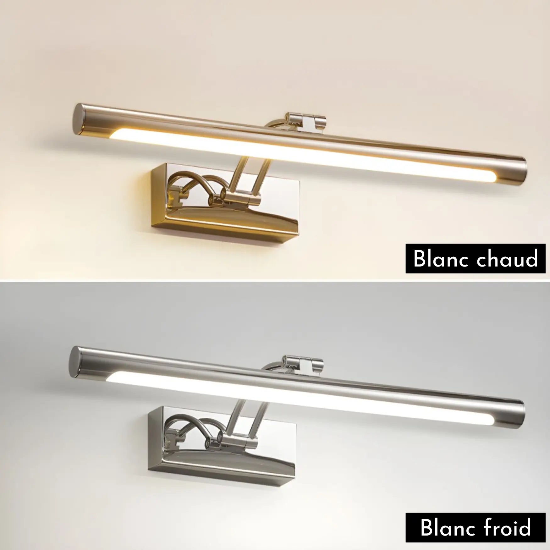 Applique murale LED moderne en aluminium : une blanche, une blanche froide, style épuré.