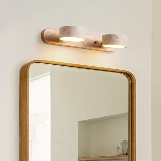 Applique murale bois style japonais LED minimaliste, design moderne et élégant, finition travertin clair.