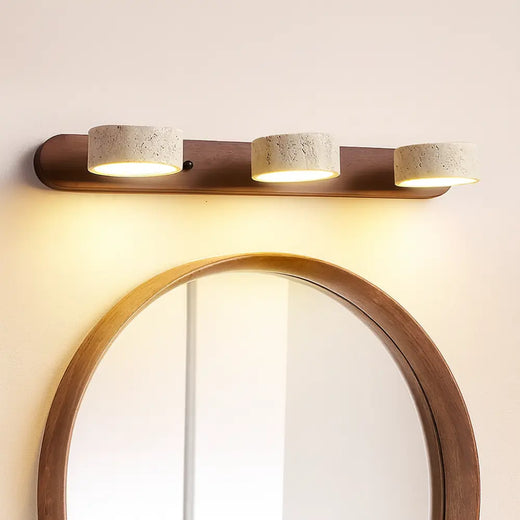Applique murale bois style japonais minimaliste, LED intégrée, en travertin clair.
