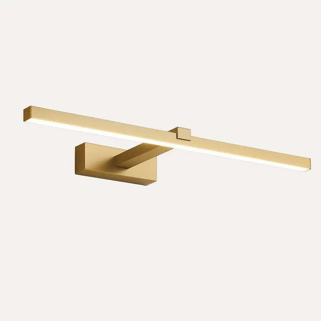 Applique murale LED blanche épurée, longue barre horizontale en aluminium, design minimaliste moderne.