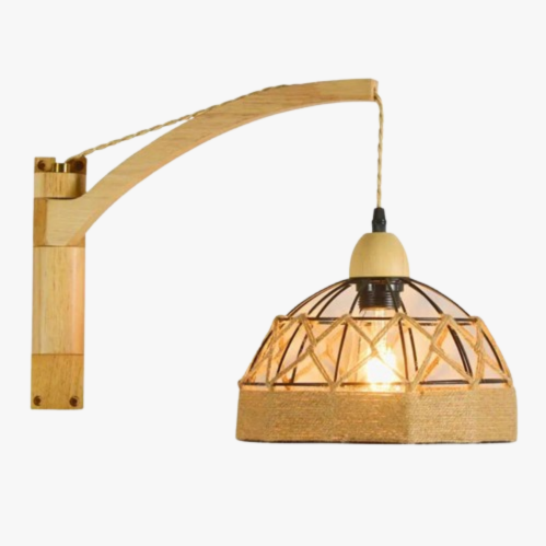 Applique murale en bois et osier tressé, style rustique et moderne, faite main.