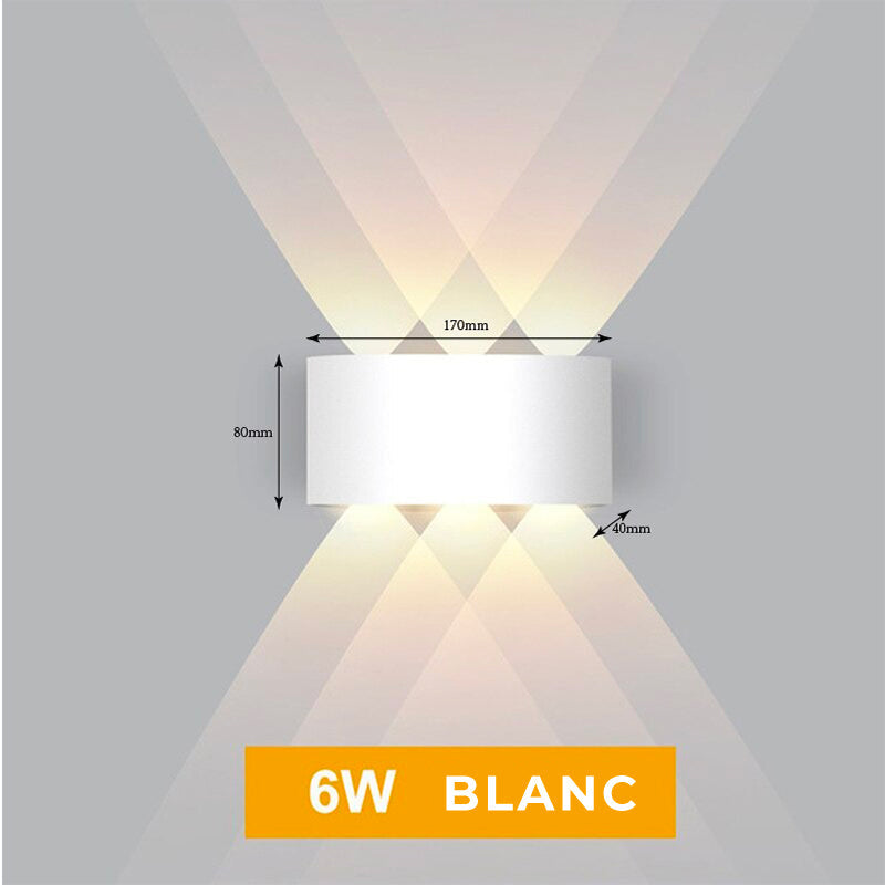 Applique murale LED diamant noir et blanc, 170x80x40mm, faisceaux croisés élégants.