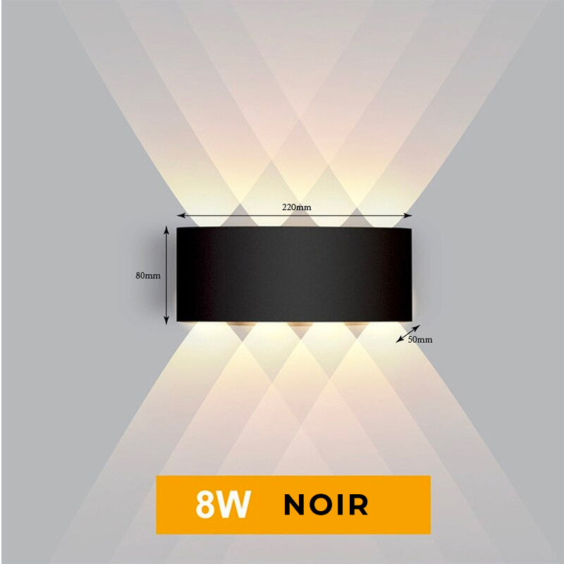 Applique murale LED noir et blanc, motif diamant lumineux, format 220x80x50 mm.